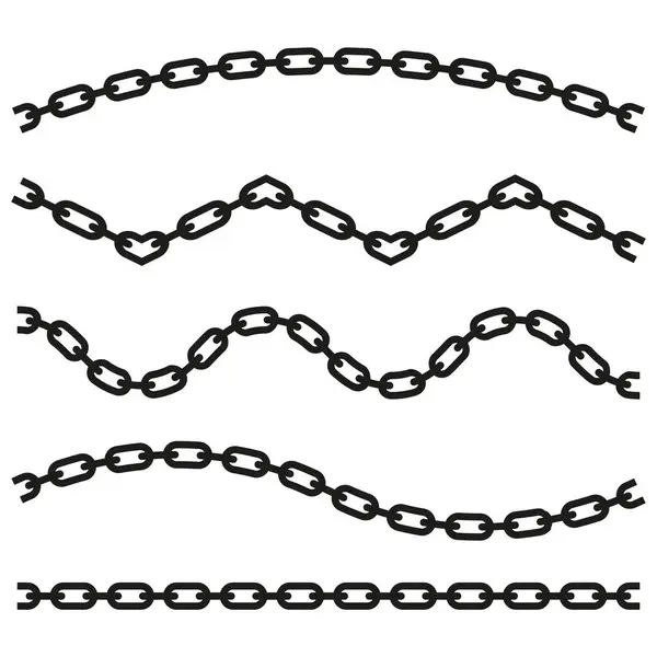 Bağlı zincir deseni. Siyah dalgalı şekiller. Kilitli metal halkalar. Güçlü bağlantı sembolü. EPS 10.