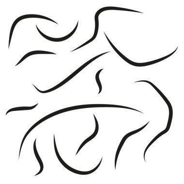 Soyut kavisli vuruşlar. Dinamik akış şekilleri. Sanatsal siyah çizgiler. Vektör çizimi. EPS 10