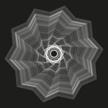 Yıldız deseni. Soyut vektör tasarımı. Siyah ışıyan çizgiler. Optik illüzyon etkisi. EPS 10.