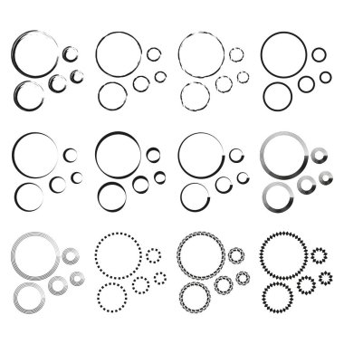 Dairesel çerçeve ayarlandı. Soyut geometrik şekiller. Süslü, yuvarlak kenarlı. Çeşitli yüzük tasarımları. EPS 10.