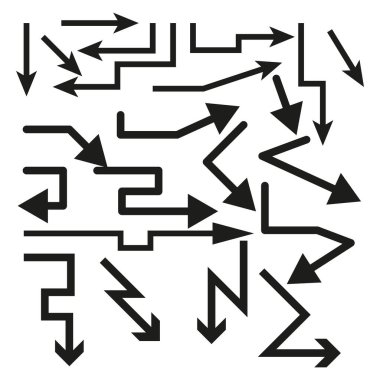 Düz ok şekilleri. Rastgele yön deseni. Siyah beyaz grafik. Geometrik vektör tasarımı. EPS 10.