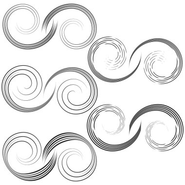 Soyut spiraller ayarlandı. Dinamik vektör şekilleri. Siyah sanatsal kıvrımlar. Cesur sıvı tasarımı. EPS 10.