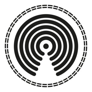 Kablosuz sinyal simgesi. Radyo dalga merkezi. Dairesel iletim şekli. Siyah yayın sembolü. EPS 10.