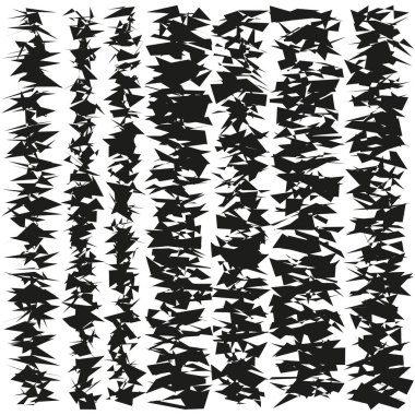 Soyut tırtıklı desen. Siyah geometrik kaos. Düzensiz şerit dokusu. Saptırılmış vektör arkaplanı. EPS 10.