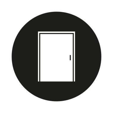 Kapı simgesi tasarımı. Basit dairesel çerçeve. Siyah ve beyaz vektör. Minimalist geometrik sembol. EPS 10.