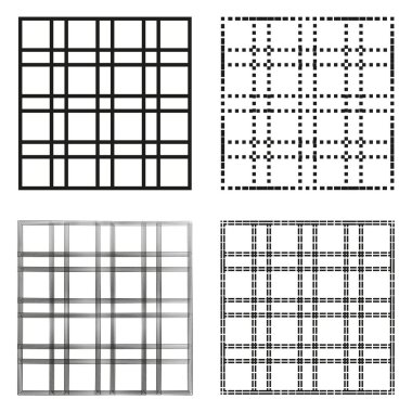 Siyah ızgara simgesi. Kare desen sembolü. Geometrik yerleşim ögesi. Beyaz arka plan detayı. EPS 10.