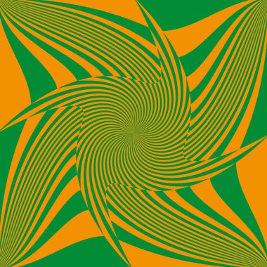 Dönen çizgili şekil. Yeşil turuncu girdap. Soyut çarpık desen. Vektör optik form. EPS 10.