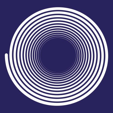 Beyaz spiral ikon. Mavi arka plan elemanı. Dairesel hareket sembolü. Vektör derinliği tasarımı. EPS 10.