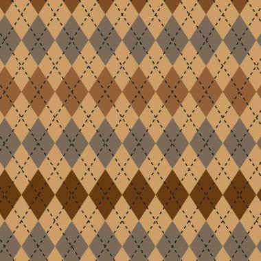 Argyle desen tasarımı. Kahverengi ve bej elmaslar. Geometrik dikişsiz doku. Klasik dekoratif stil. EPS 10.