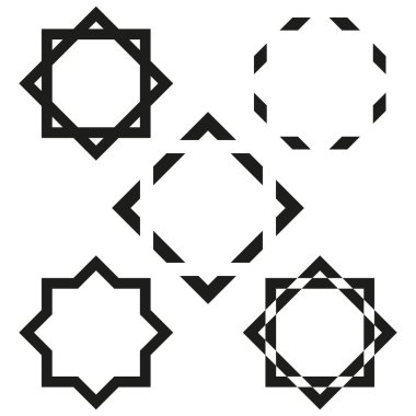 Geometrik şekil simgeleri. Soyut çokgen sembolleri. Minimalist tasarım elementleri. Siyah vektör ayarlandı. EPS 10.