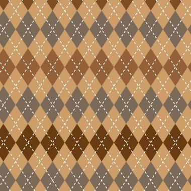 Argyle kontrol motifi. Kahverengi bej arka plan. Klasik geometrik tasarım. Vektör çizimi. EPS 10.