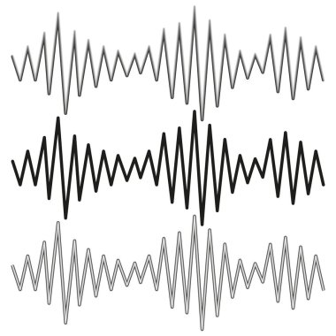 Ses dalgaları ayarlandı. Soyut frekans sinyalleri. Siyah ve beyaz desenler. Vektör çizimi. EPS 10.
