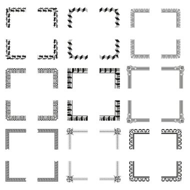 Siyah beyaz çerçeveler. Süslü dekoratif kenarlar. Klasik zarif tasarım. Vektör çizimi. EPS 10.