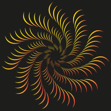 Altın spiral desen. Soyut dinamik akış. Vektör sanatsal hareket. Siyah kontrastlı arka plan. EPS 10.