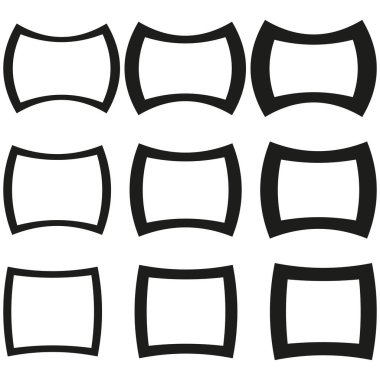 Dikdörtgen simge paketi. Çukur şekilleri. Kıvrımlı sınır sembolleri. Vektör siyah çizgiler. EPS 10.