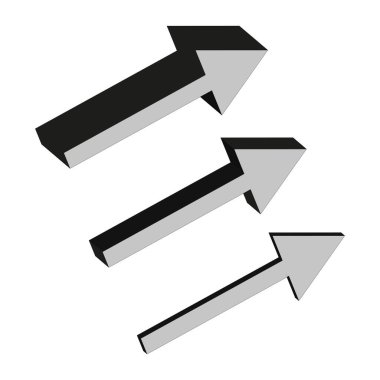 3D ok sembolü. Perspektif ok grafiği. Doğru yön simgesi. Cesur vektör şekli. EPS 10.