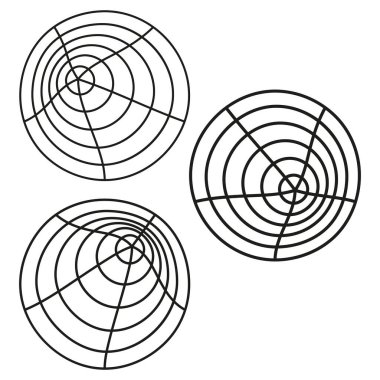 Eşmerkezli daire simgesi. Soyut ızgara şekli. Siyah çizgili yapı. Geometrik optik form. EPS 10.
