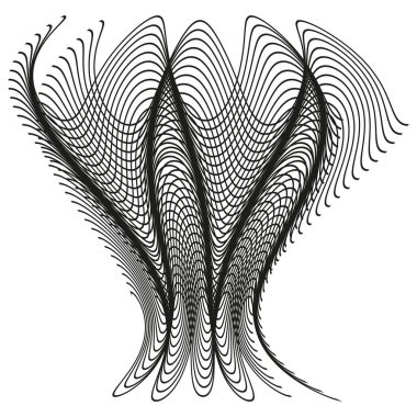 Karmaşık eğimli çizgiler. Sanatsal vektör şekli. Akan siyah form. Optik soyut tasarım. EPS 10.