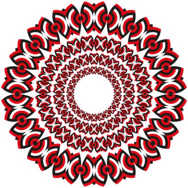 Radyal desen yapısı. Kırmızı hedef tekrarlanıyor. Dairesel dekoratif çerçeve. Vektör simetri şekli. EPS 10.