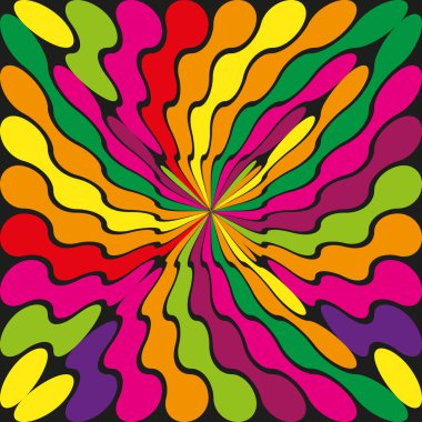 Renkli radyal desen. Kırmızı sarı yeşil dalgalar. Mor turuncu gözlükler. Vektör çizimi. EPS 10.