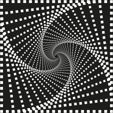 Spiral kare şeklinde. Optik illüzyon vektörü. Siyah beyaz kontrast. Hipnotik dönüş sembolü. EPS 10.