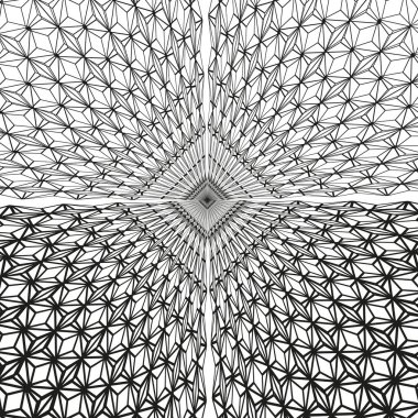 Geometrik ızgara şekli. Ağ perspektif sembolü. Soyut vektör ağı. Siyah beyaz illüzyonu. EPS 10.
