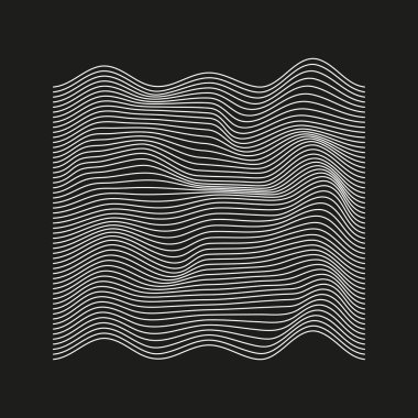 Dalgalı çizgi alanı. Beyaz çizgili yanılsama. Soyut vektör ızgarası. Siyah arka plan kontrastı. EPS 10.