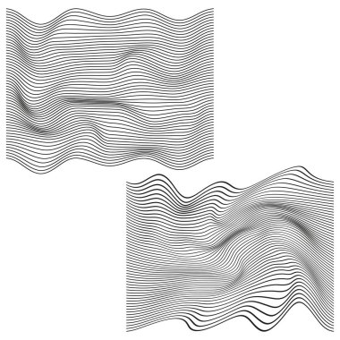 Dalgalı çizgi deseni. Eğri çizgili yapı. Soyut vektör yüzeyi. Optik akış tasarımı. EPS 10.