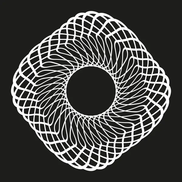 Dairesel spiral sembol. Beyaz soyut vektör. Döngü büküm formu. Siyah arkaplan şekli. EPS 10.