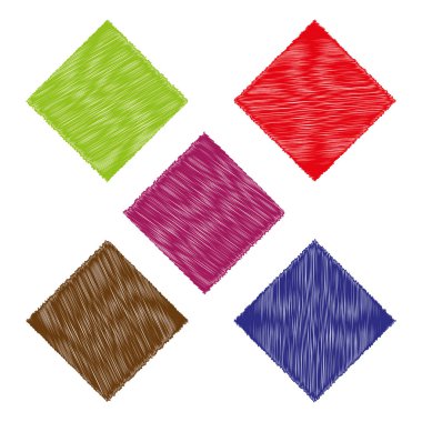 Çok renkli kare şekiller. Renkli eşkenar dörtgen deseni. Soyut geometri kompozisyonu. Vektör karo grubu. EPS 10.