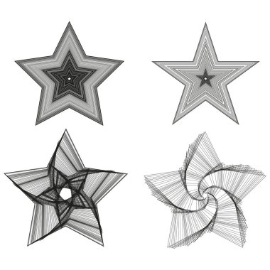 Yıldız çizgisi şekli. Spiral yıldız formu. Soyut siyah sembol. Vektör geometri nesnesi. EPS 10.