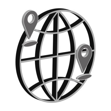 Küresel ızgara simgesi. Konum pin vektörü. Dünya çapında navigasyon sembolü. 3 boyutlu dünya konsepti. EPS 10.