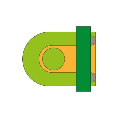 Mekanik kısmı şekilli. Endüstriyel vektör. Yeşil sarı element. Basit soyut form. EPS 10.