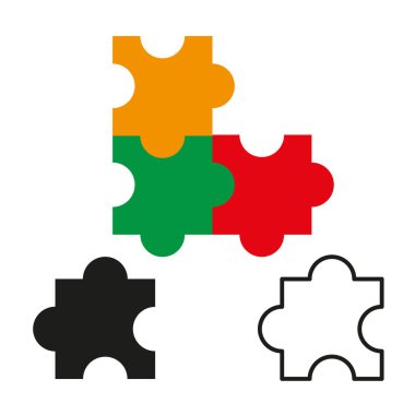 Bulmaca şekli simgesi. Renkli bir parça. Yapboz parçası vektörü. Parlak düz sembol. EPS 10.