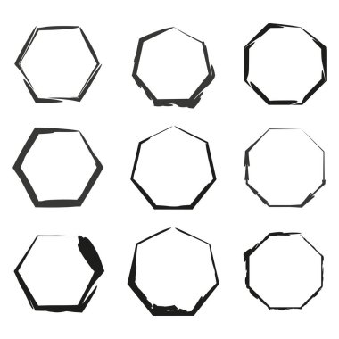 Altıgen şekilli simge. Geometrik dış hat figürü. Siyah çerçeve vektörü. Soyut çokgen sembolü. EPS 10.