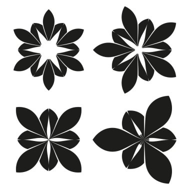 Taç sembolü simgesi. Soyut çiçek vektörü. Dekoratif çiçek şekli. Siyah beyaz grafik. EPS 10.