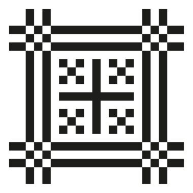 Geometrik kare simgesi. Dekoratif vektör şekli. Kalıp yapısı tekrarlanıyor. Simetrik siyah tasarım. EPS 10.