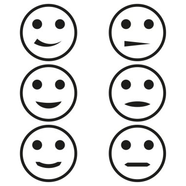 Asgari emoji simgeleri. İnce çizgi yüzler. Değişik ruh halleri. Vektör ifade sembolleri. EPS 10.