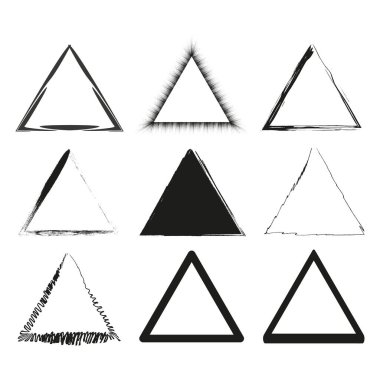 Üçgen şekil ayarlandı. Yoğunluk kontrast vektörü. Tek renkli geometrik figür. Soyut yerleşim. EPS 10.