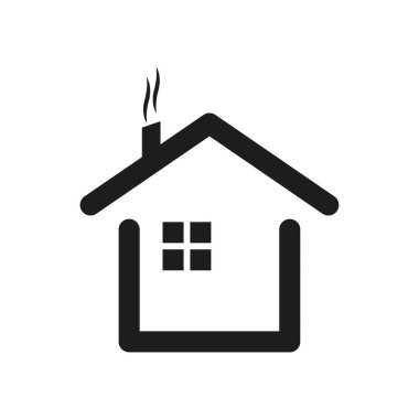Basit bir ev ikonu. Samimi ev sembolü. Siyah çizgili kulübe. Vektör emlak tabelası. EPS 10.