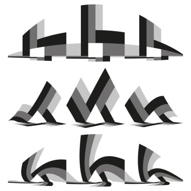 Soyut tipografi şekilleri. Geometrik harf elementleri. Gri tonlu modern yazı tipi. Vektör yaratıcı tasarım. EPS 10.