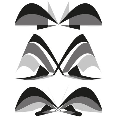 Soyut simetrik şekiller. Modern dekoratif öğeler. Gri tonlama sıvı formları. Vektör grafik desen. EPS 10.