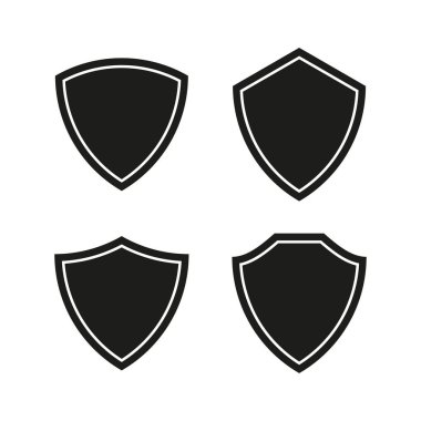 Kara Kalkan simgesi. Siyah güvenli şekil. Vektör amblemi. Koruyucu rozet tasarımı. EPS 10.