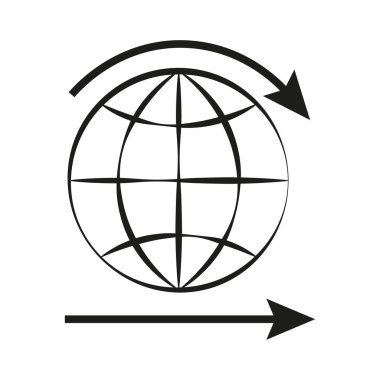 Küre döndürme ikonu. Dünya seyahati sembolü. Siyah küre çizgisi. Vektör çizimi. EPS 10.
