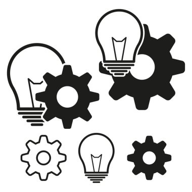 Ampul ikonu. Vektör fikir sembolü. Yenilik şekli konsepti. Yaratıcı siyah figür. EPS 10.