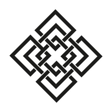 Labirent desen simgesi. Siyah kare vektör. Soyut geometrik şekil. Döndürülmüş bağlantı sembolü. EPS 10.