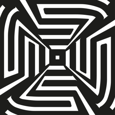 Maze kare tasarımı. Cesur labirent ikonu. Soyut bulmaca şekli. Vektör siyah beyaz. EPS 10.