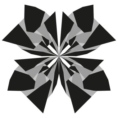 Siyah gri simetri. Keskin çokgen dönüşü. Soyut vektör simgesi. Kaleydoskopik desen tasarımı. EPS 10.