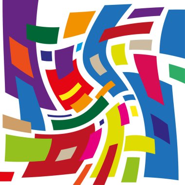 Bükülmüş blok şekli. Soyut dikdörtgen akışı. Renk vektör hareketi. Parlak girdap şekli. EPS 10.