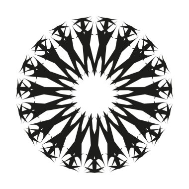 Kalın spirograf tekerleği. Keskin radyal yıldız. Simetrik mandala simgesi. Siyah vektör patlaması. EPS 10.